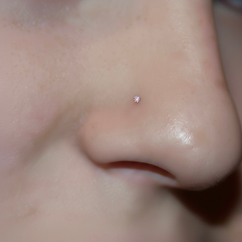 Pink  Stone, Silver Nose Pin