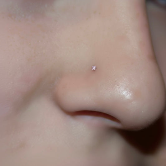 Pink  Stone, Silver Nose Pin