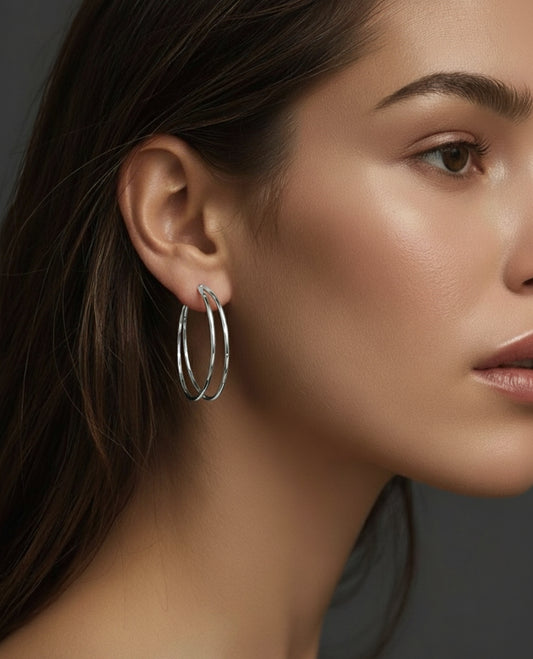 Modern Double-Hoop Earrings in Sterling Silver